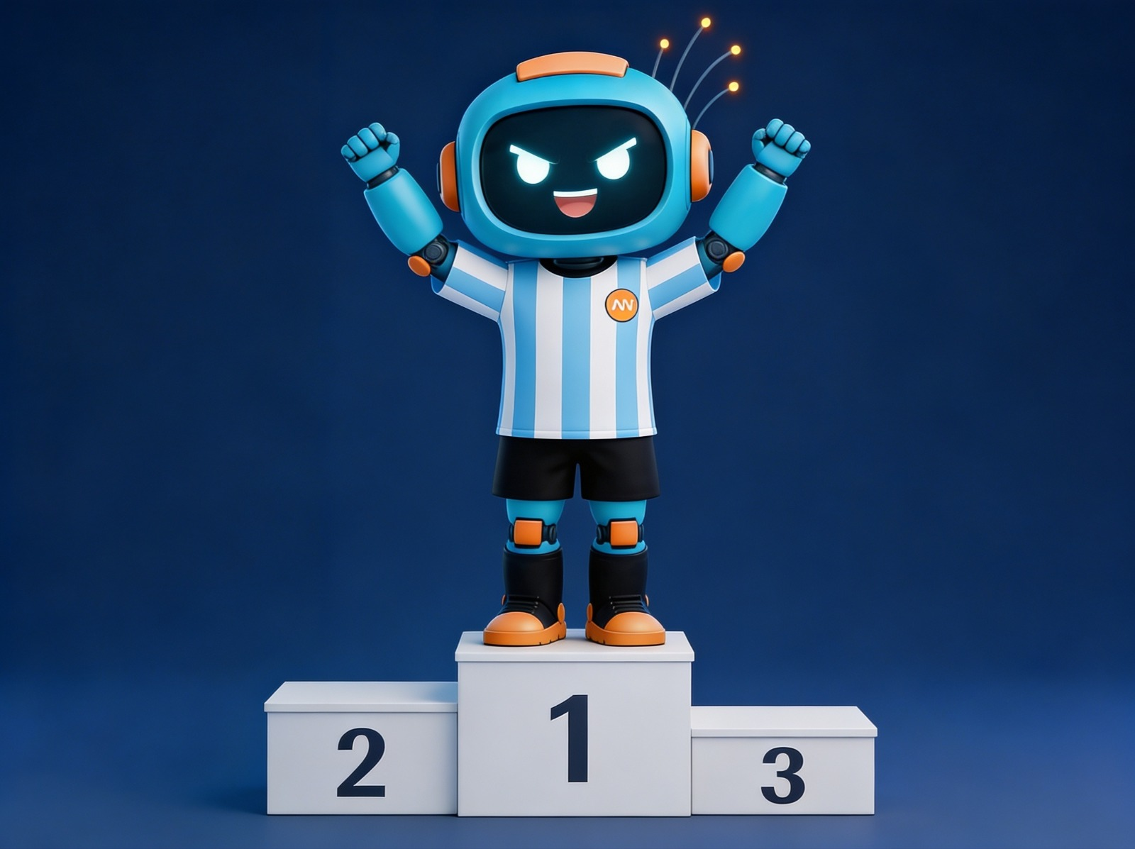 Mascota Connectto con trofeo y camiseta argentina